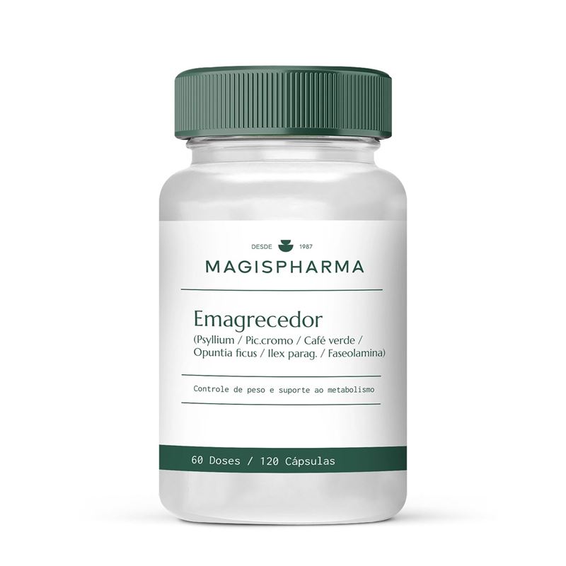 Emagrecedor (psyllium / pic.cromo / café verde /opuntia ficus / ilex parag. / faseolamina) 60 Doses (120 Cápsulas)